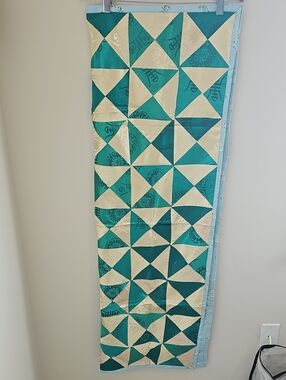 Kelly Green & Gold Asian Print Lap Quilt Patchwork. 50" X 33".